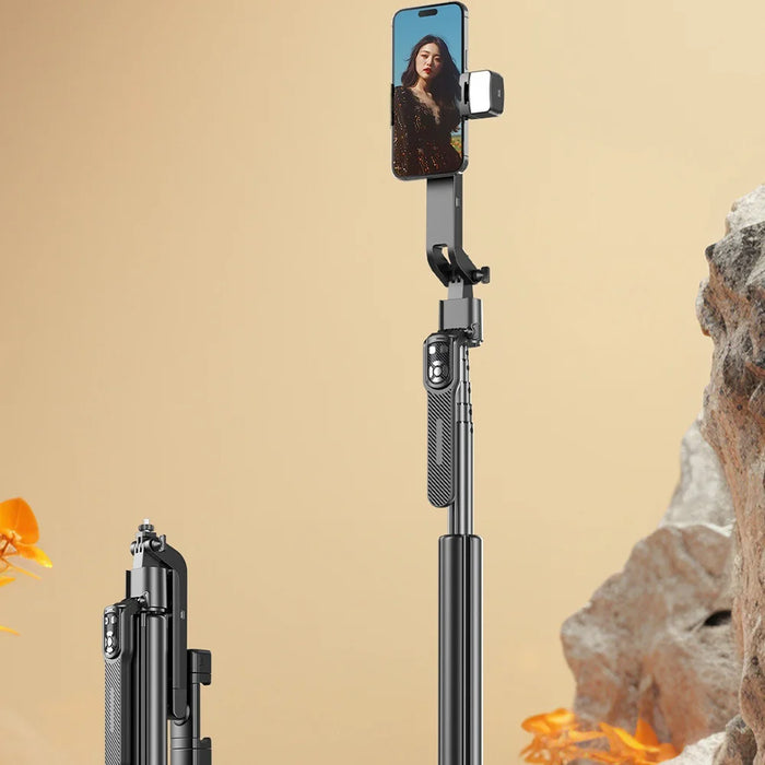FUNSNAP A8 AI Tracking Phone Tripod 1.9m Extendable 4-Leg Stand for Live Streaming Video Recording (without Fill Light) - Black - 6