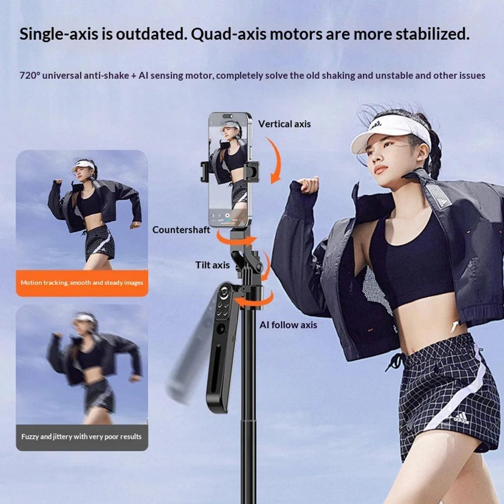 FUNSNAP A16 1.8m Extendable AI Face Tracking Selfie Stick 360 Degree Panoramic Tripod with Remote (without Fill Light) - Black - 3