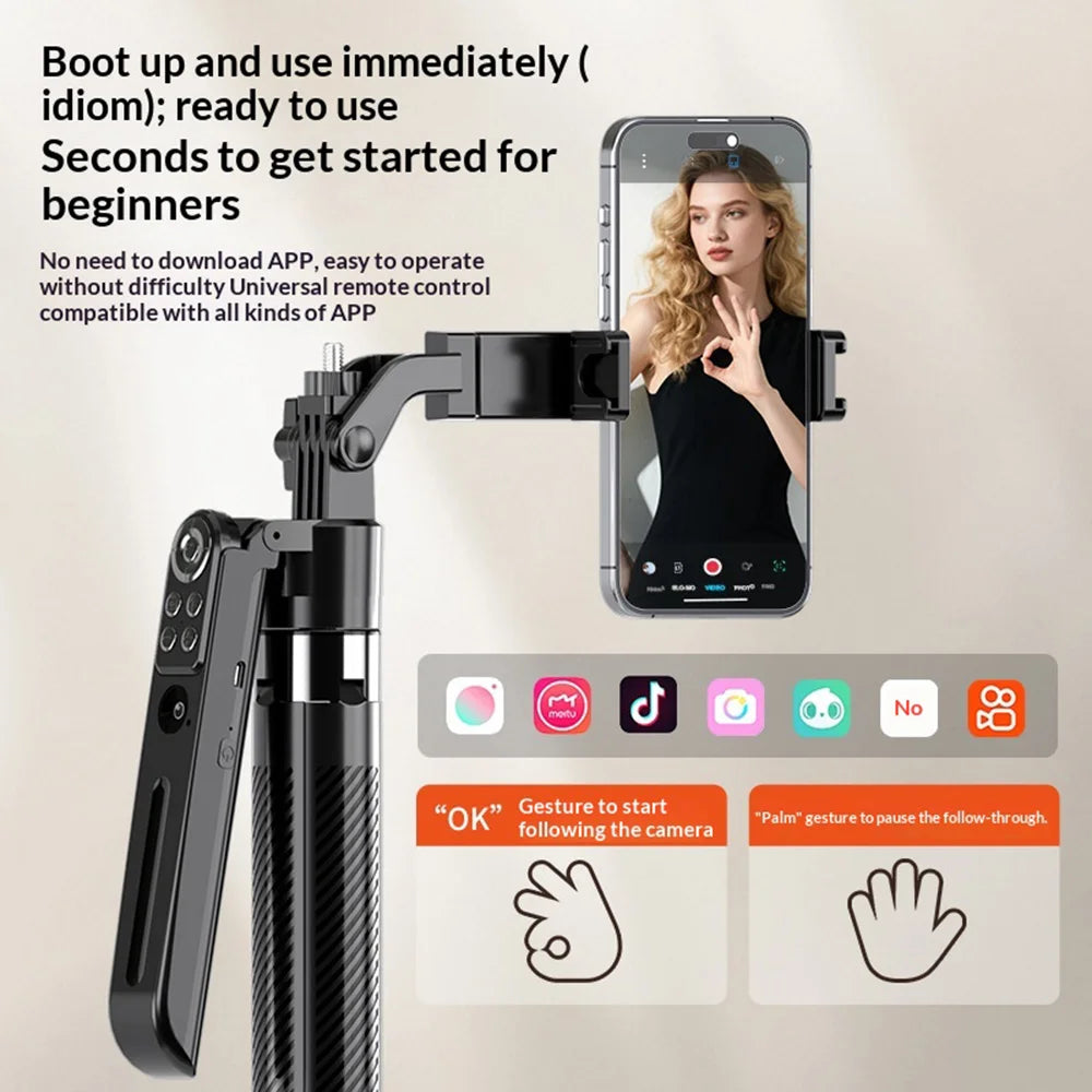 FUNSNAP A16 1.8m Extendable AI Face Tracking Selfie Stick 360 Degree Panoramic Tripod with Remote (without Fill Light) - Black - 4