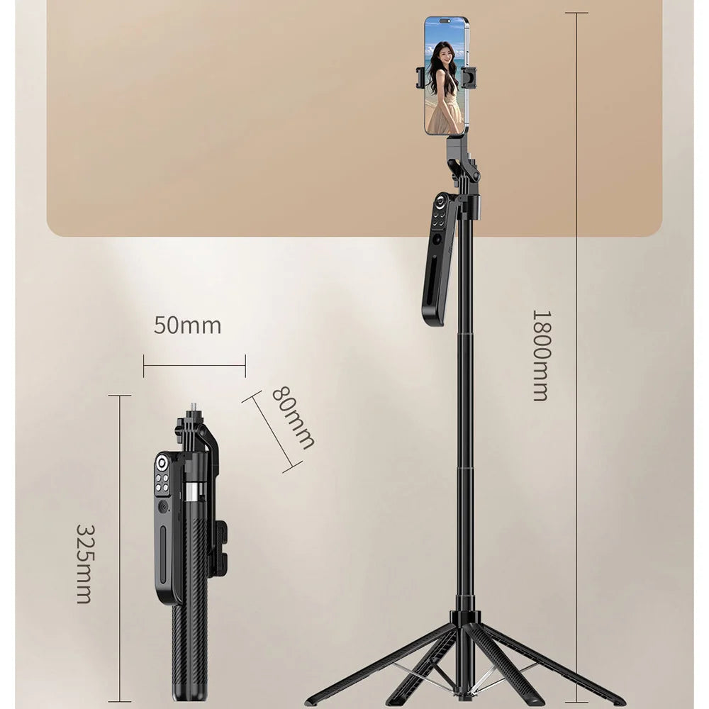 FUNSNAP A16 1.8m Extendable AI Face Tracking Selfie Stick 360 Degree Panoramic Tripod with Remote (without Fill Light) - Black - 6