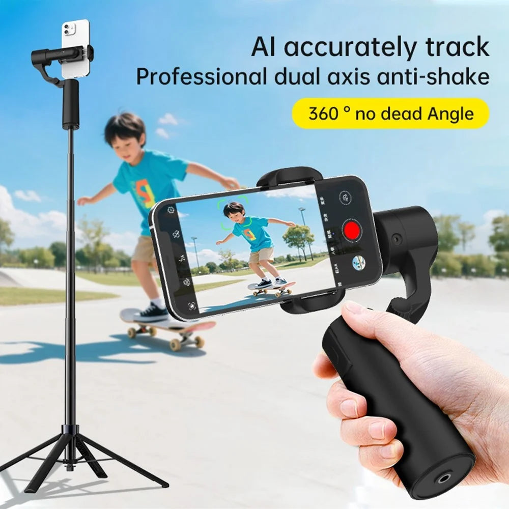 Q18 AI Smart Face Tracking Phone Stabilizer Gimbal Dual Axis Anti-Shake Selfie Stick with Tripod for Live Streaming - 2