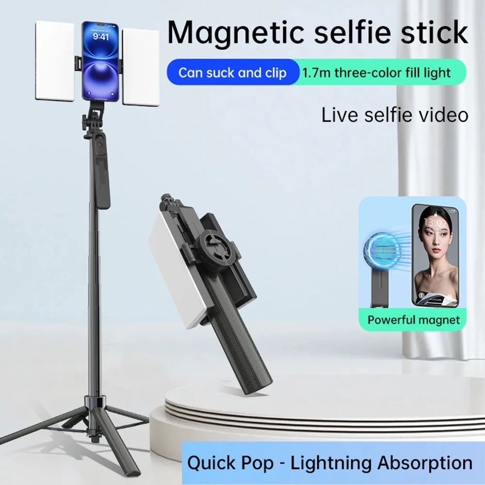 K06 Magnetic Selfie Stick with 2Pcs Fill Lights Bluetooth-compatible Tripod Stand Extendable Phone Holder for Photography - 2