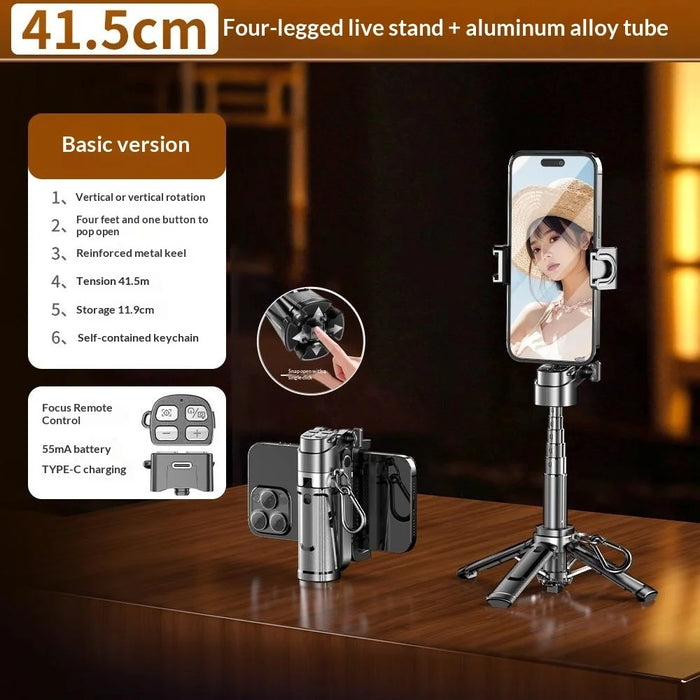 P25Y Mini Portable Selfie Stick Bluetooth-compatible Remote Tripod Stand Extendable Desktop Phone Holder - Black - 2