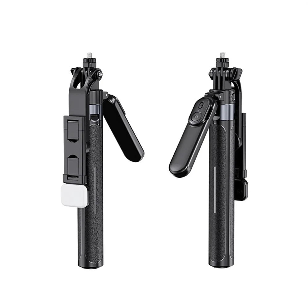 X2 Bluetooth-compatible Selfie Stick Tripod with Remote Control & Single Fill Light 1.3m Extendable 4-Axis Stabilization Phone Holder for Live Streaming - Black - 1