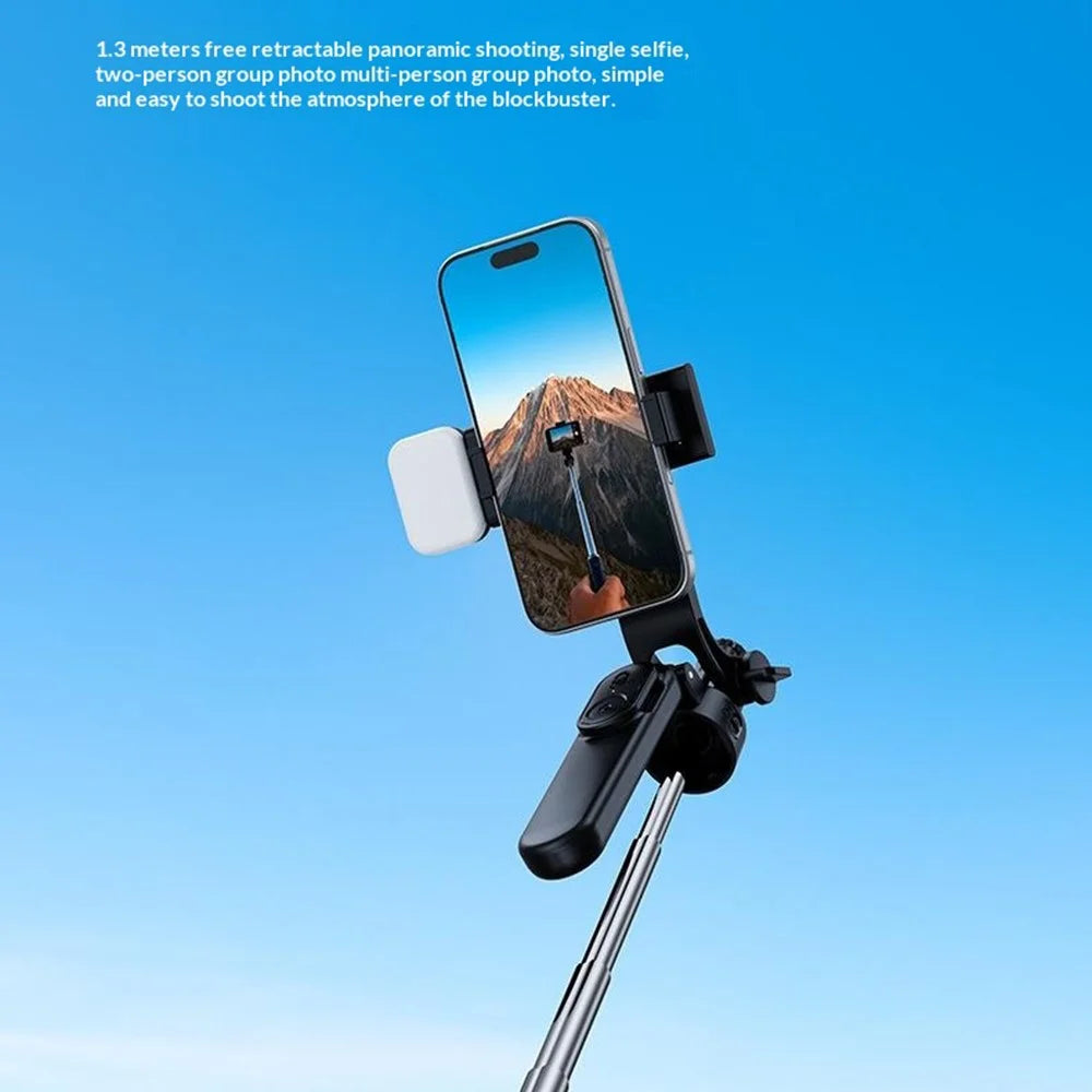 X2 Bluetooth-compatible Selfie Stick Tripod with Remote Control & Single Fill Light 1.3m Extendable 4-Axis Stabilization Phone Holder for Live Streaming - Black - 2
