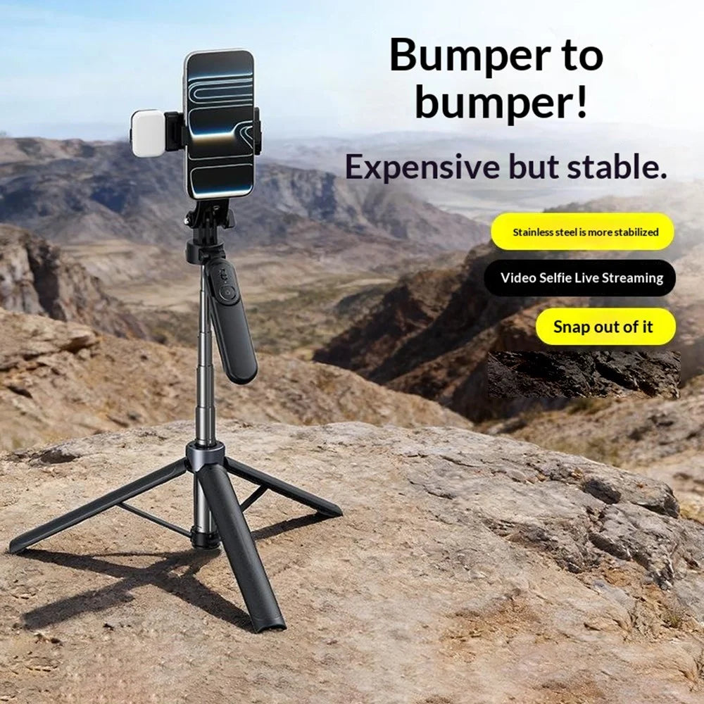 X2 Bluetooth-compatible Selfie Stick Tripod with Remote Control & Single Fill Light 1.3m Extendable 4-Axis Stabilization Phone Holder for Live Streaming - Black - 5