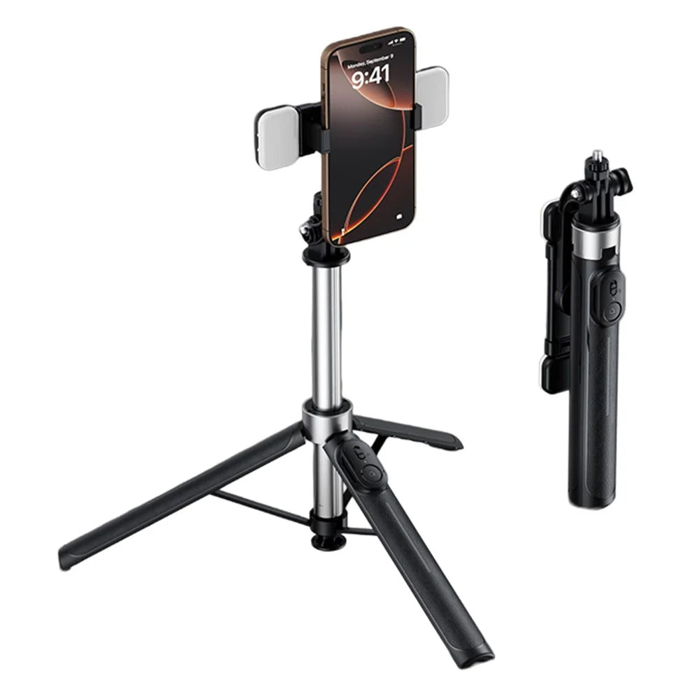 X2 Bluetooth-compatible Selfie Stick Tripod with Remote Control & 2Pcs Fill Lights 1.3m Extendable 4-Axis Stabilization Phone Holder for Live Streaming - Black - 1