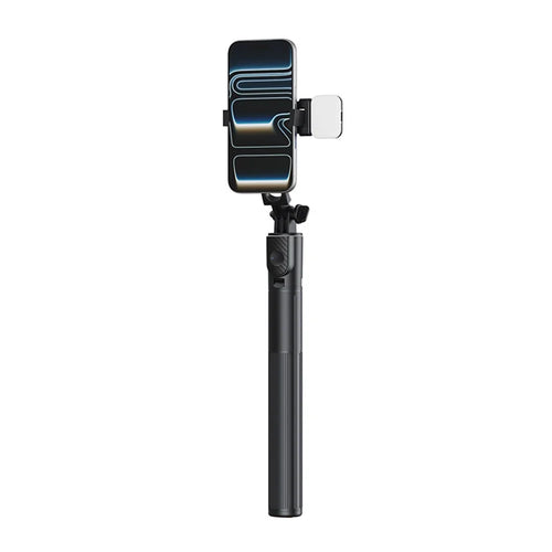 X5SE Selfie Stick Tripod with Single Fill Light 1.7m Extension Bluetooth-compatible Remote Control Portable Live Streaming Phone Stand - Black - 1