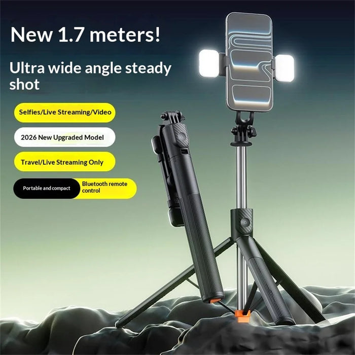 X5SE Selfie Stick Tripod with 2Pcs Fill Light 1.7m Extension Bluetooth-compatible Remote Control Portable Live Streaming Phone Stand - Black - 4