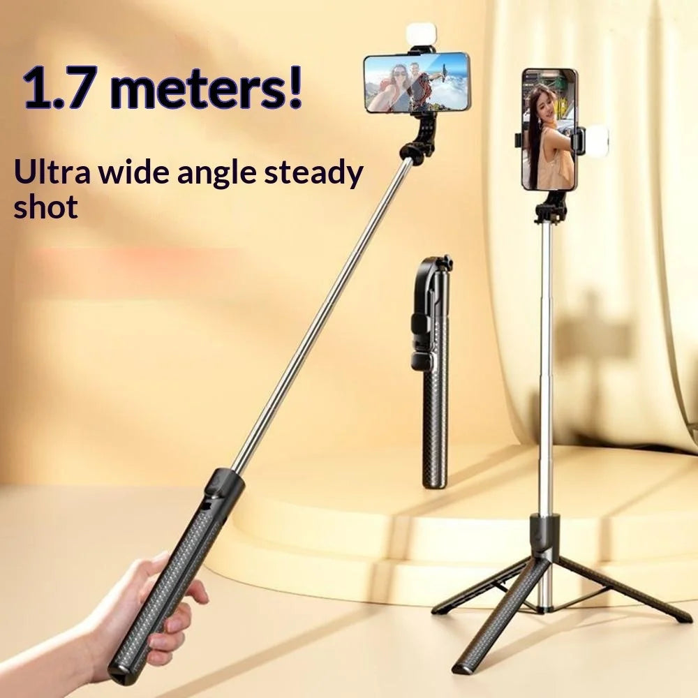 S6 Bluetooth-compatible Selfie Stick 3-Axis Stabilization 1.7m Extendable Tripod Phone Holder with Remote Control for Photography Live Streaming - Black - 2