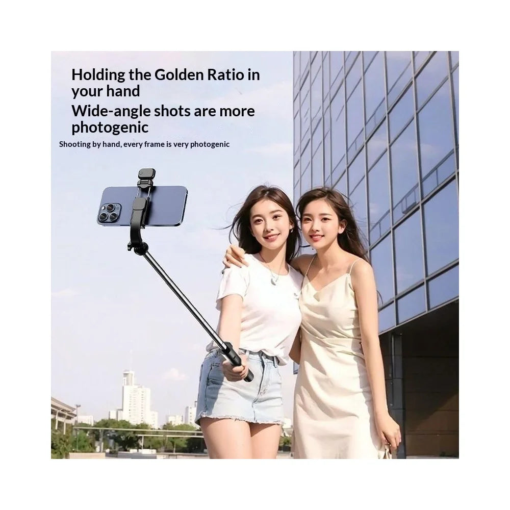 S6 Bluetooth-compatible Remote Control Selfie Stick with LED Fill Light 3-Axis Stabilization 1.7m Extendable Tripod Phone Holder with for Photography Live Streaming - Black - 5