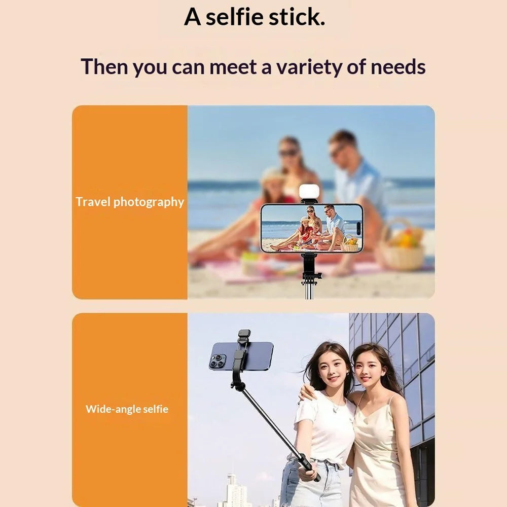S6 Bluetooth-compatible Remote Control Selfie Stick with LED Fill Light 3-Axis Stabilization 1.7m Extendable Tripod Phone Holder with for Photography Live Streaming - Black - 6
