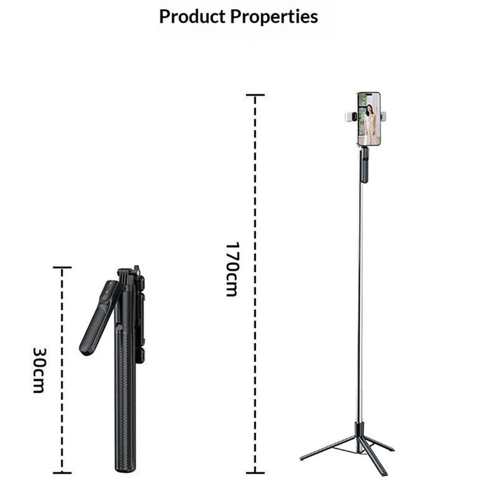 S7 Portable Bluetooth-compatible Remote Control Selfie Stick 1.7m Extendable Tripod Stand 4-Axis Anti-Shake Gimbal Phone Holder for Live Streaming Photography - Black - 7