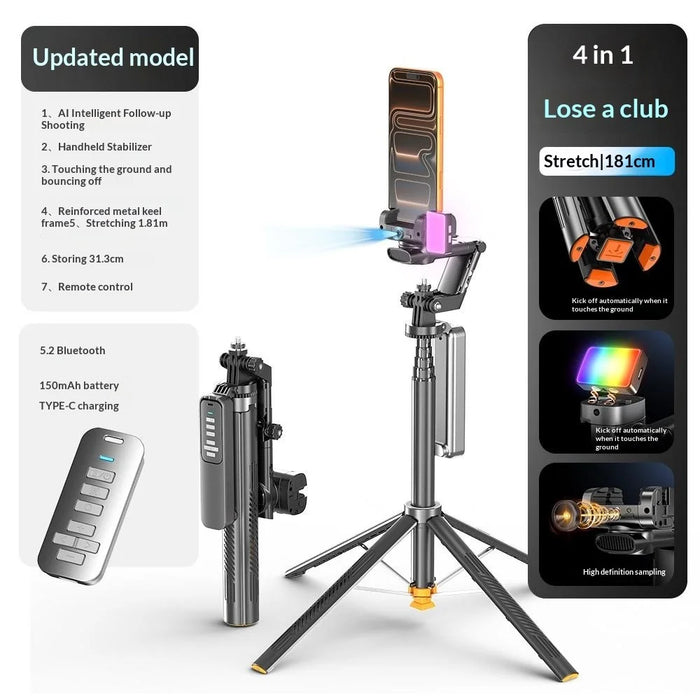 Q54 AI Gimbal Selfie Stick with Face Tracking Magnetic RGB Fill Light Extendable Phone Tripod Stand for Live Streaming - 2