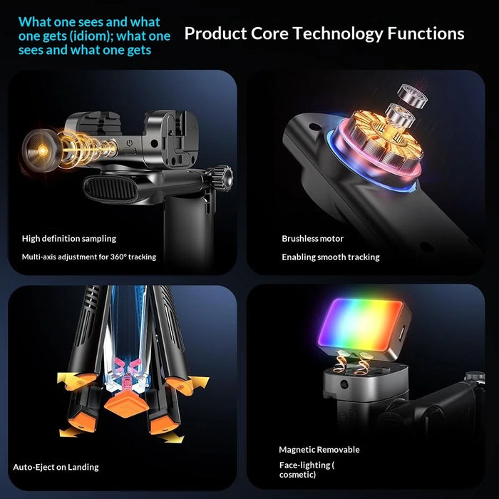 Q54 AI Gimbal Selfie Stick with Face Tracking Magnetic RGB Fill Light Extendable Phone Tripod Stand for Live Streaming - 7