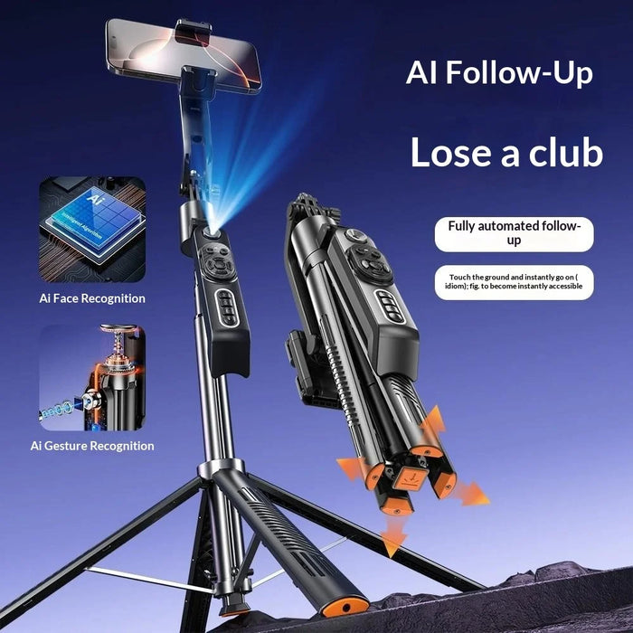 Q575TK AI Selfie Stick Auto Pop-up Face Tracking Gesture Control Bluetooth-compatible Remote Smart Gimbal Tripod for Live Streaming - Black - 4