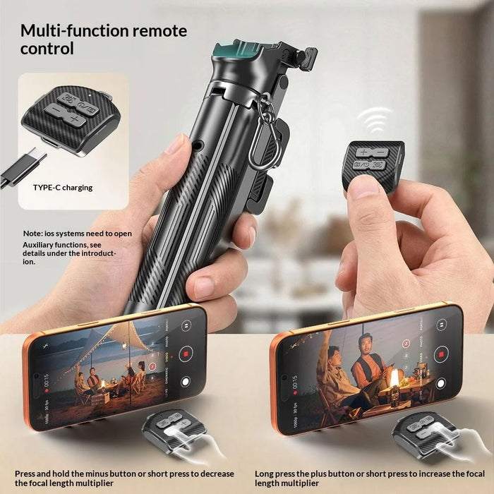 T35 Auto Pop-Up Extendable Tripod with RGB Fill Light Anti-shake Phone Holder Bluetooth-compatible Selfie Stick - Black - 5