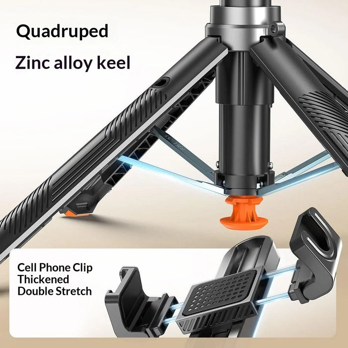 T35 Auto Pop-Up Extendable Tripod with RGB Fill Light Anti-shake Phone Holder Bluetooth-compatible Selfie Stick - Black - 7
