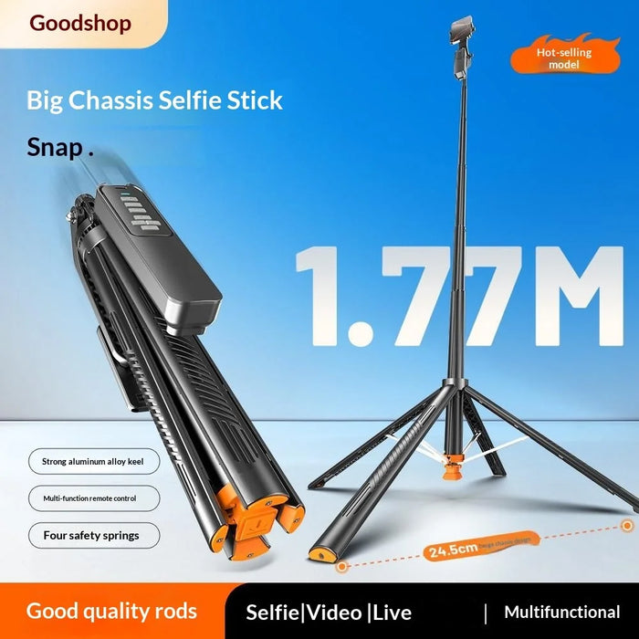 T05TK Bluetooth-compatible Tripod Selfie Stick with V1 Single Fill Light Auto-Open Gimbal Stabilizer Remote Control Phone Stand for Photography - Black - 2