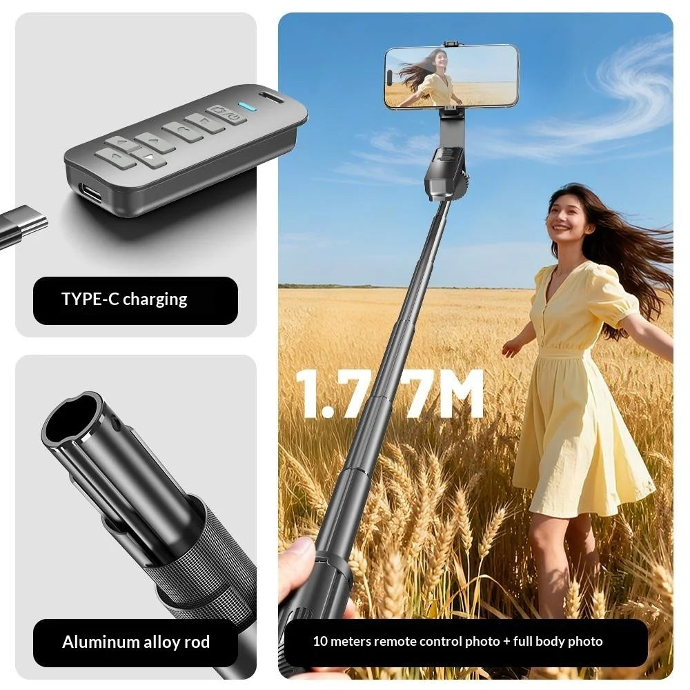 T05TK Bluetooth-compatible Tripod Selfie Stick with V2 Fill Lights Auto-Open Gimbal Stabilizer Remote Control Phone Stand for Photography - Black - 7