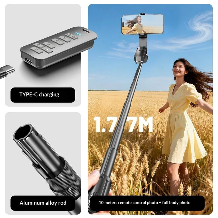 T05TK Bluetooth-compatible Tripod Selfie Stick with F2 Fill Lights Auto-Open Gimbal Stabilizer Remote Control Phone Stand for Photography - Black - 7