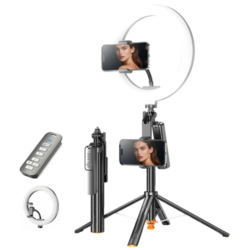 T05TK Bluetooth-compatible Tripod Selfie Stick with 10 Inch Round Fill Light Auto-Open Gimbal Stabilizer Remote Control Phone Stand for Photography - 1