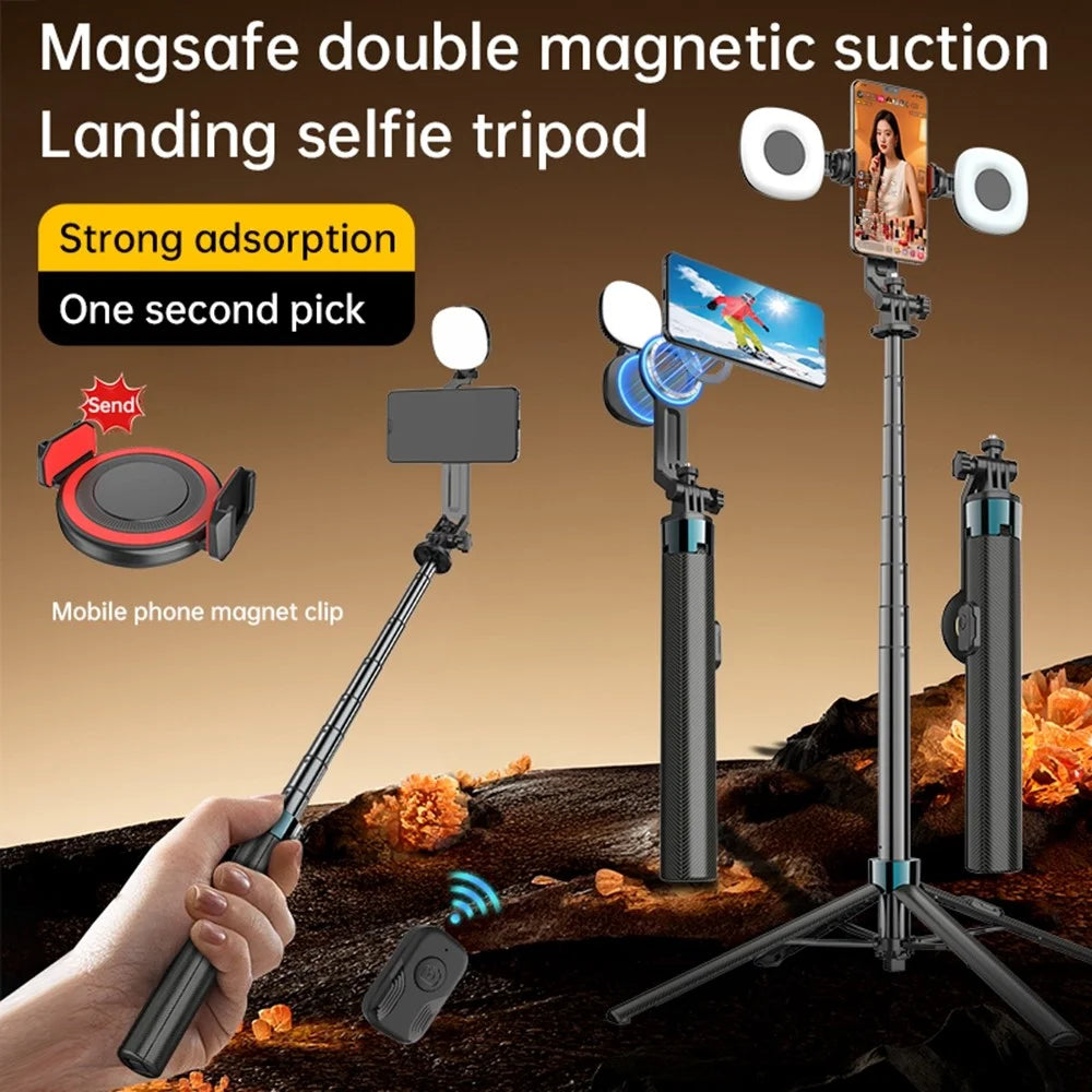 K14 Bluetooth-compatible Selfie Stick Tripod 1.7m Extendable Remote Control Compatible with MagSafe Magnetic Phone Stand for Live Streaming - Black - 2