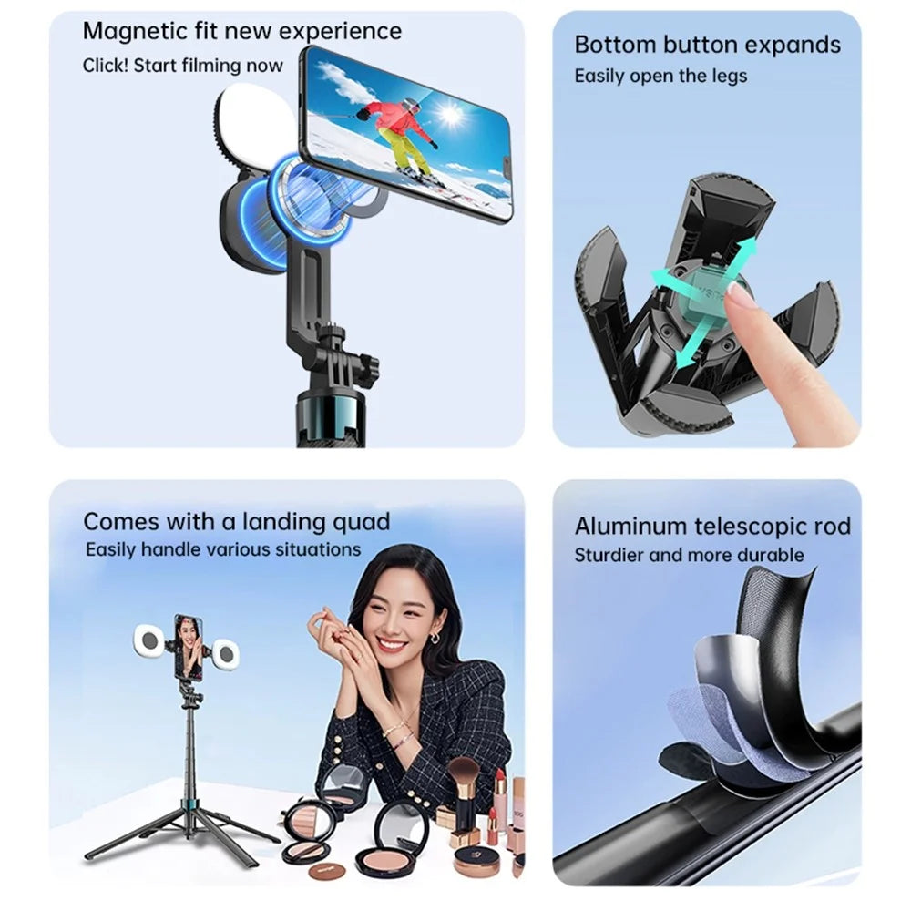 K14 Bluetooth-compatible Selfie Stick Tripod 1.7m Extendable Remote Control Compatible with MagSafe Magnetic Phone Stand for Live Streaming - Black - 3