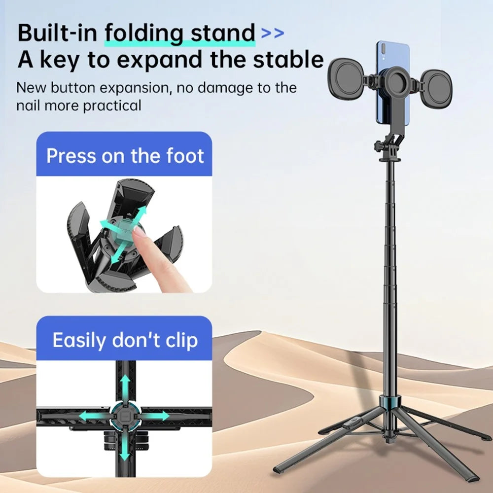 K14 Bluetooth-compatible Selfie Stick Tripod 1.7m Extendable Remote Control Compatible with MagSafe Magnetic Phone Stand for Live Streaming - Black - 6