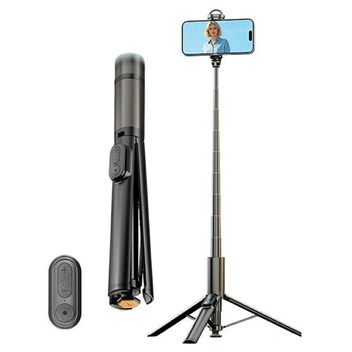 K60 Portable Selfie Stick Tripod Stand 170cm Extendable Bluetooth-compatible Remote Control Aluminum Alloy Phone Holder for Photography - Black - 1