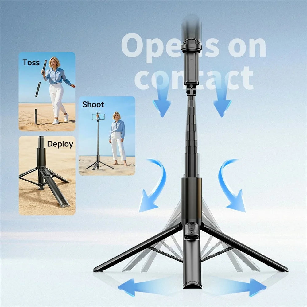 K60 Portable Selfie Stick Tripod Stand 170cm Extendable Bluetooth-compatible Remote Control Aluminum Alloy Phone Holder for Photography - Black - 4
