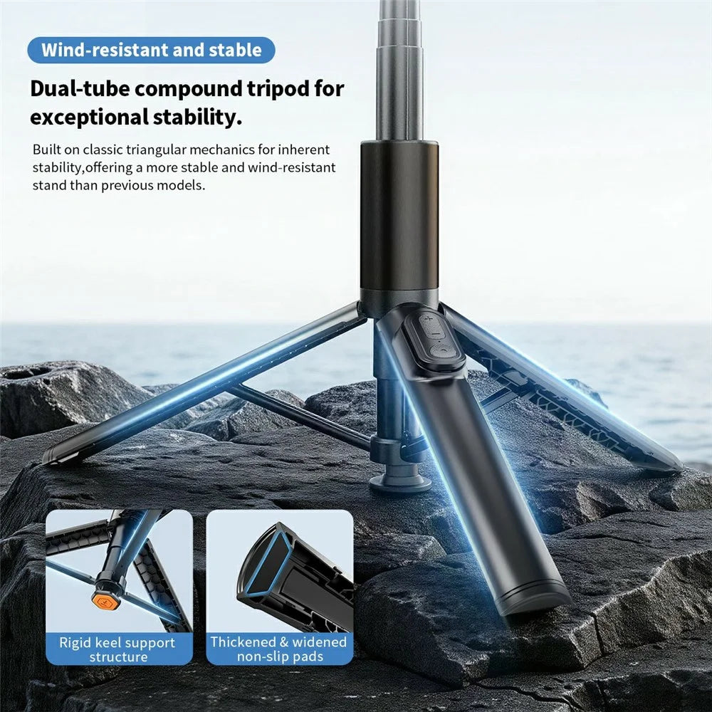 K60 Portable Selfie Stick Tripod Stand 170cm Extendable Bluetooth-compatible Remote Control Aluminum Alloy Phone Holder for Photography - Black - 5