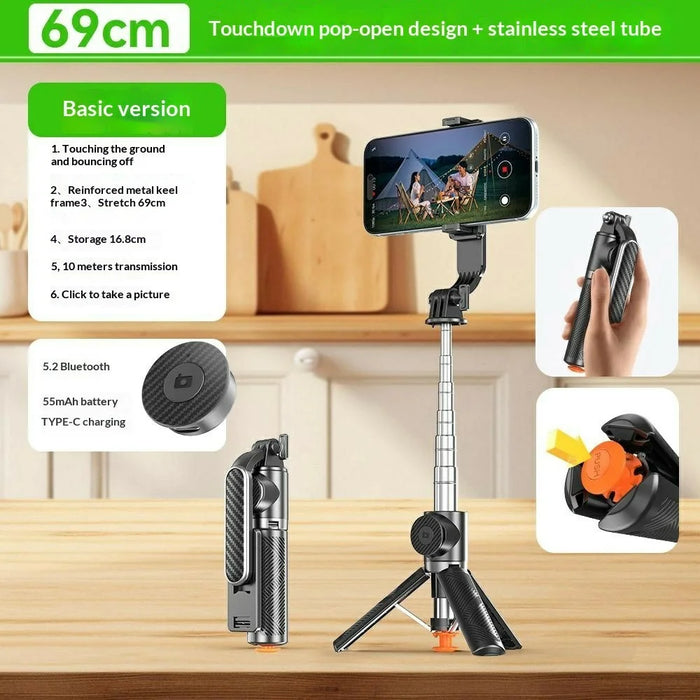 T01S Selfie Stick Tripod 3-in-1 Extendable Bluetooth-compatible Remote Phone Holder Stand for Live Streaming - Black - 2