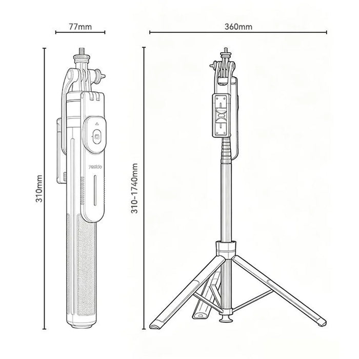 YESIDO SF34 Selfie Stick Tripod 1 / 4 Inch Thread Mount Bluetooth-compatible Remote Control Extendable Holder Stand for Phone Camera - Black - 7