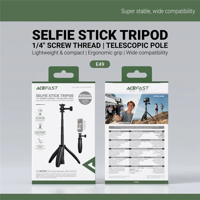ACEFAST E49 Mini Tripod Telescopic Selfie Stick 4-Section Aluminum Alloy Portable Stand for Camera - Black - 7