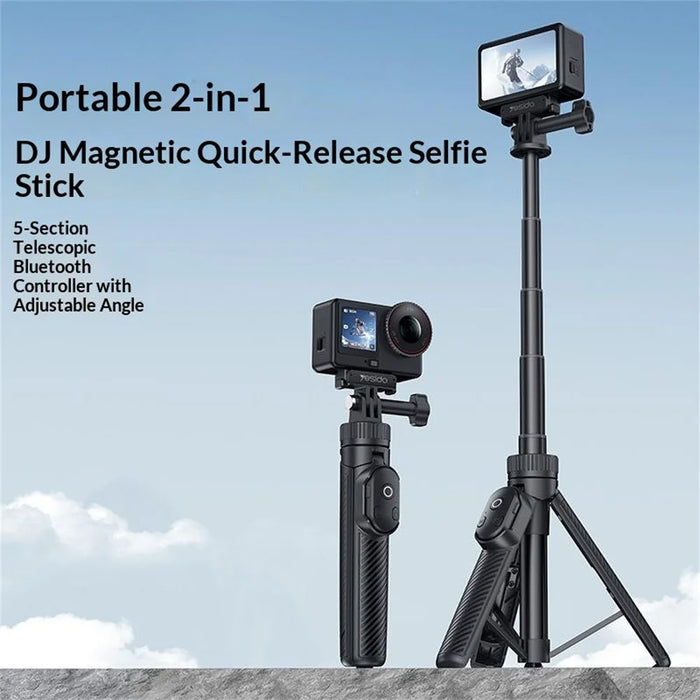 YESIDO SF37 Magnetic Selfie Stick for DJI Osmo Action 6 / 5 Pro / 4 / Osmo 360 Bluetooth-compatible Remote Control Telescopic Tripod - Black - 3
