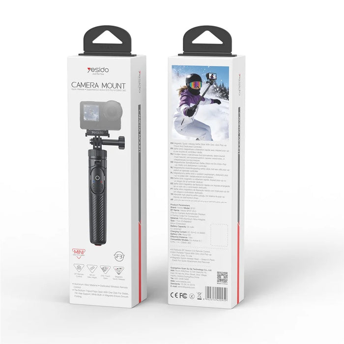 YESIDO SF37 Magnetic Selfie Stick for DJI Osmo Action 6 / 5 Pro / 4 / Osmo 360 Bluetooth-compatible Remote Control Telescopic Tripod - Black - 7