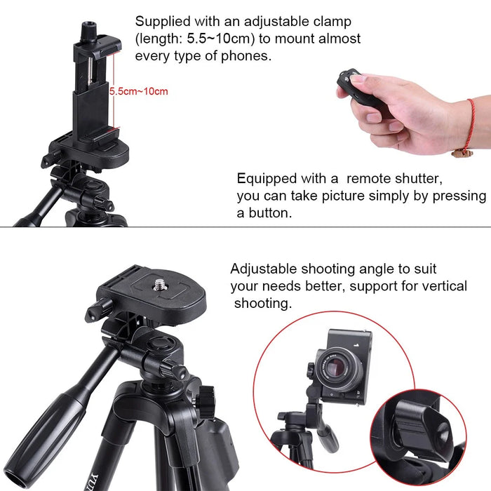 YUNTENG 5208 Professional Tripod Stand with Bluetooth-compatible Remote for DSLR SLR Camera Phone - 6