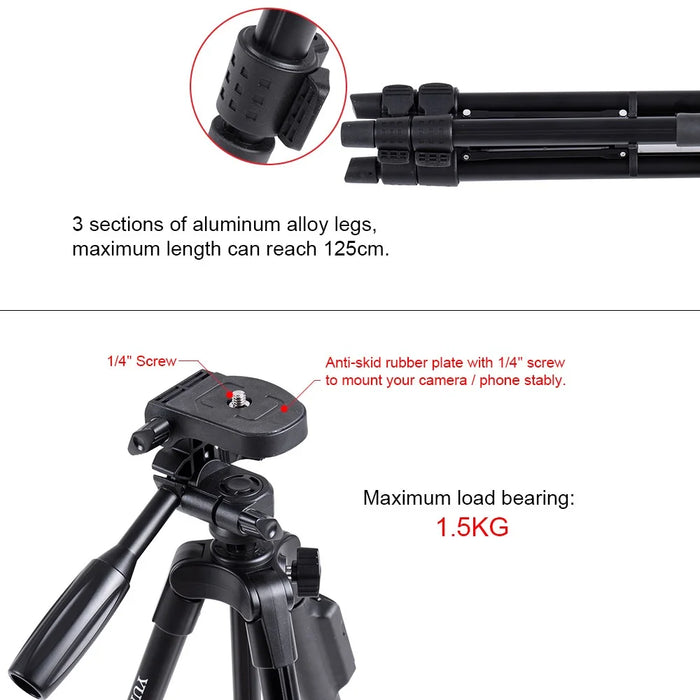 YUNTENG 5208 Professional Tripod Stand with Bluetooth-compatible Remote for DSLR SLR Camera Phone - 7
