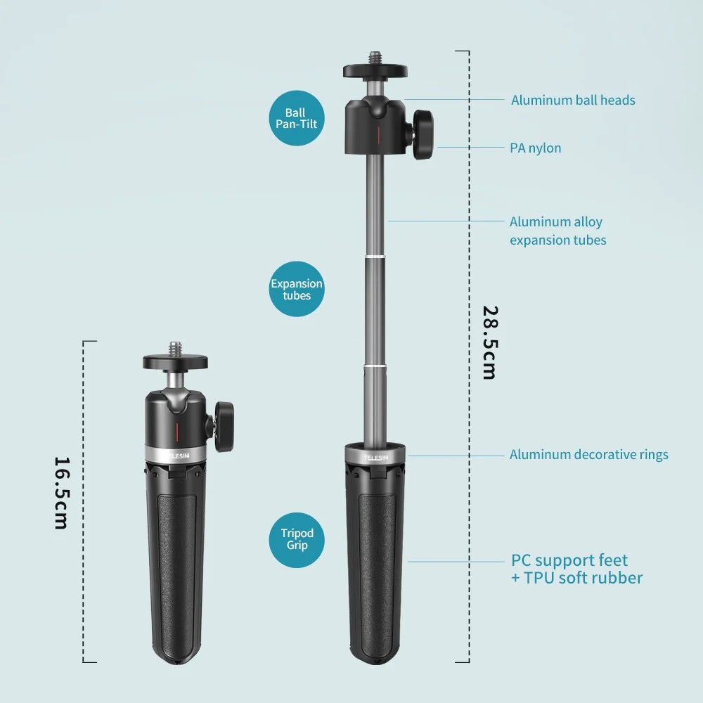 TELESIN GP-MNP-091-W Mini Selfie Stick Extendable Tripod Camera Mobile Phone Desktop Stand - 6