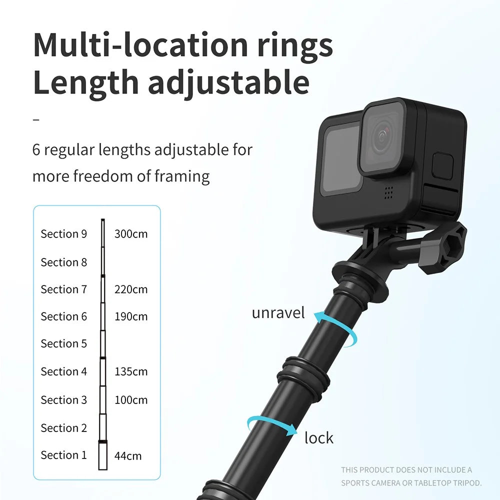TELESIN IS-MNP-300 3 Meter Carbon Fiber Selfie Stick Telescopic Extension Rod Monopod for Gopro - 4