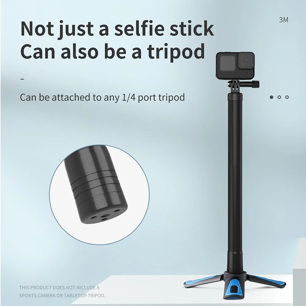 TELESIN IS-MNP-300 3 Meter Carbon Fiber Selfie Stick Telescopic Extension Rod Monopod for Gopro - 5