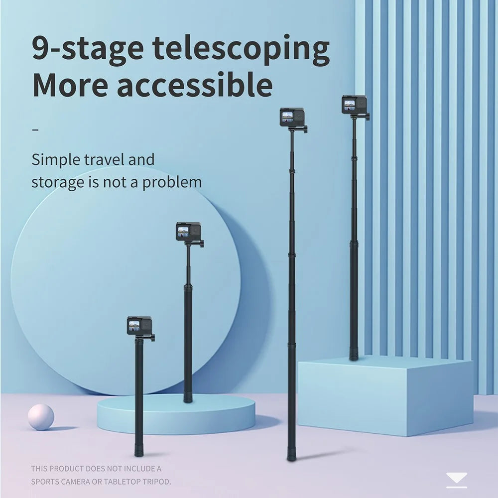 TELESIN IS-MNP-300 3 Meter Carbon Fiber Selfie Stick Telescopic Extension Rod Monopod for Gopro - 6