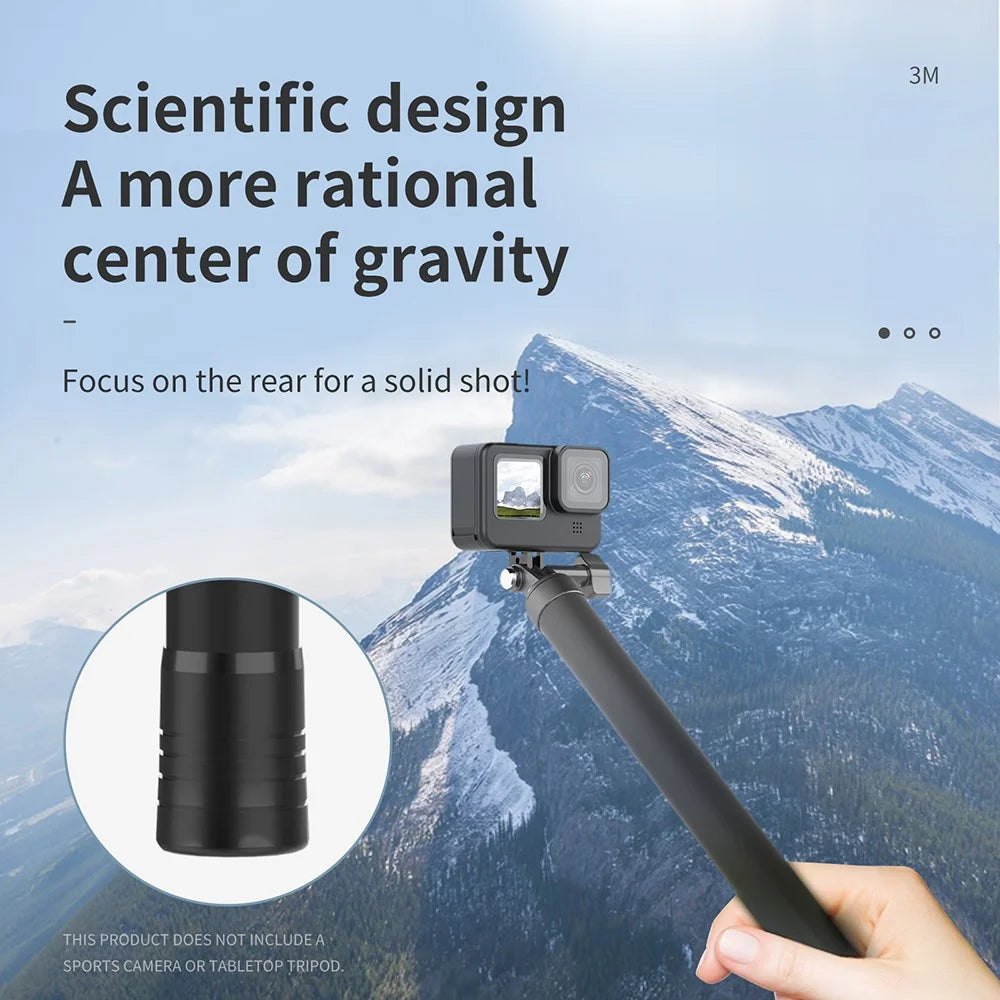 TELESIN IS-MNP-300 3 Meter Carbon Fiber Selfie Stick Telescopic Extension Rod Monopod for Gopro - 7