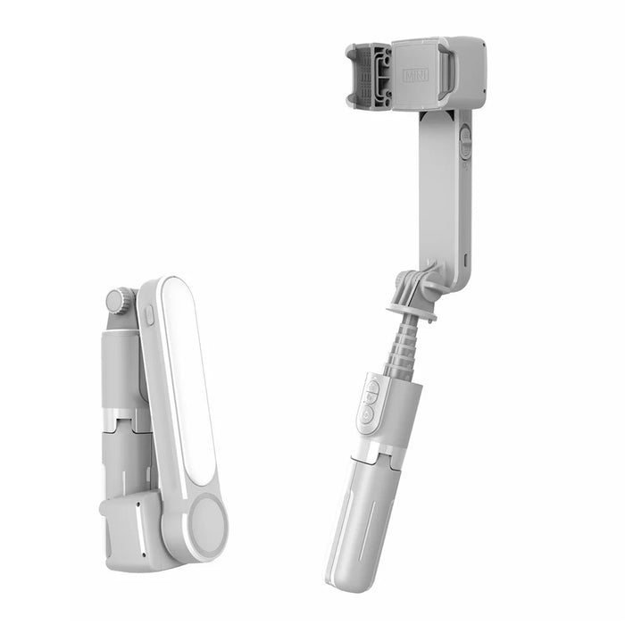 L09 Bluetooth-compatible Selfie Stick Tripod Gimbal Stabilizer with Dimmable Fill Light Extendable Remote Shutter Monopod - White - 1