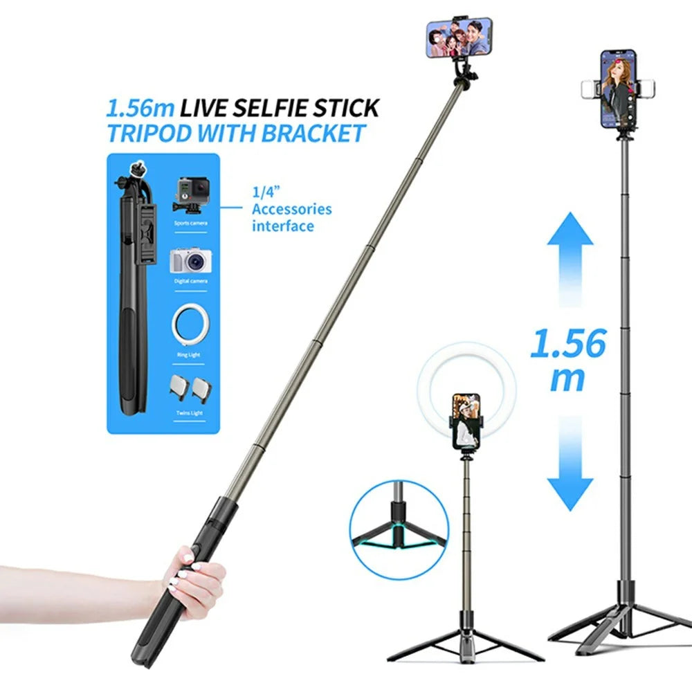 Q06 Multi-function 1.56m Telescopic Handheld Bluetooth-compatible Selfie Stick Tripod Stand with Shutter Remote - 2