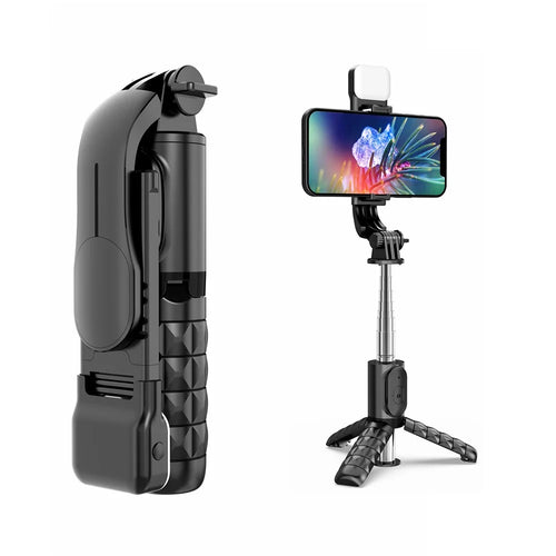 Q11s Portable Extendable Stainless Steel Pole Bluetooth-compatible Remote Control Phone Selfie Stick Holder Tripod with Fill Light - 1