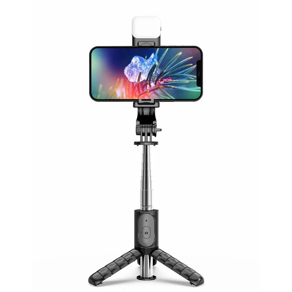 Q11s Portable Extendable Stainless Steel Pole Bluetooth-compatible Remote Control Phone Selfie Stick Holder Tripod with Fill Light - 4