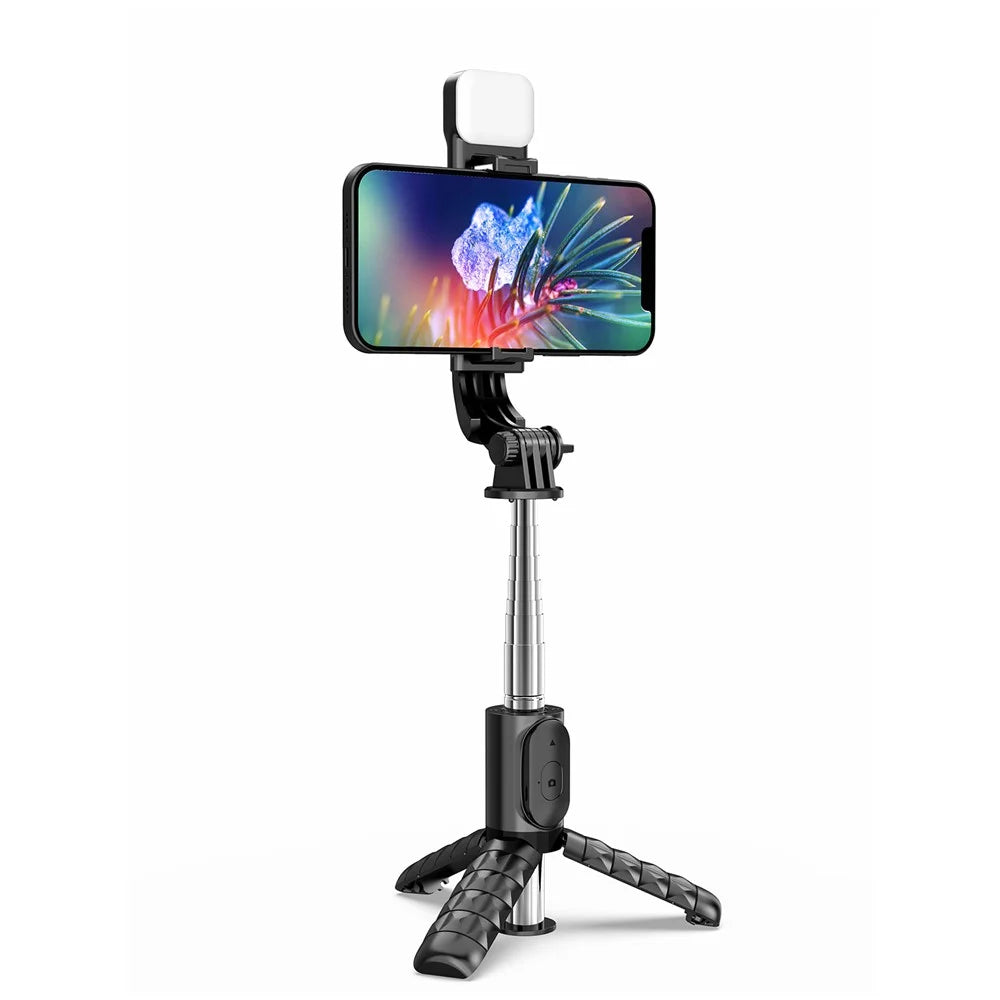 Q11s Portable Extendable Stainless Steel Pole Bluetooth-compatible Remote Control Phone Selfie Stick Holder Tripod with Fill Light - 5