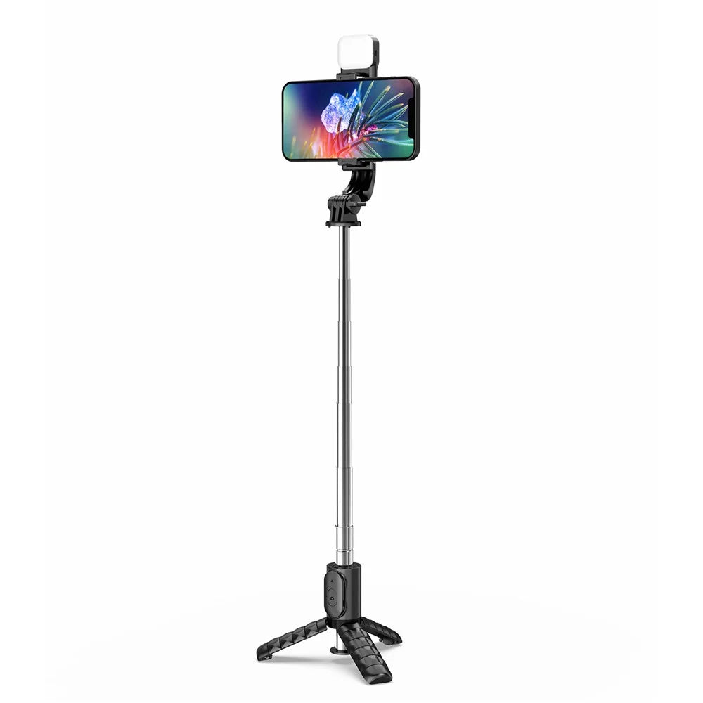 Q11s Portable Extendable Stainless Steel Pole Bluetooth-compatible Remote Control Phone Selfie Stick Holder Tripod with Fill Light - 6